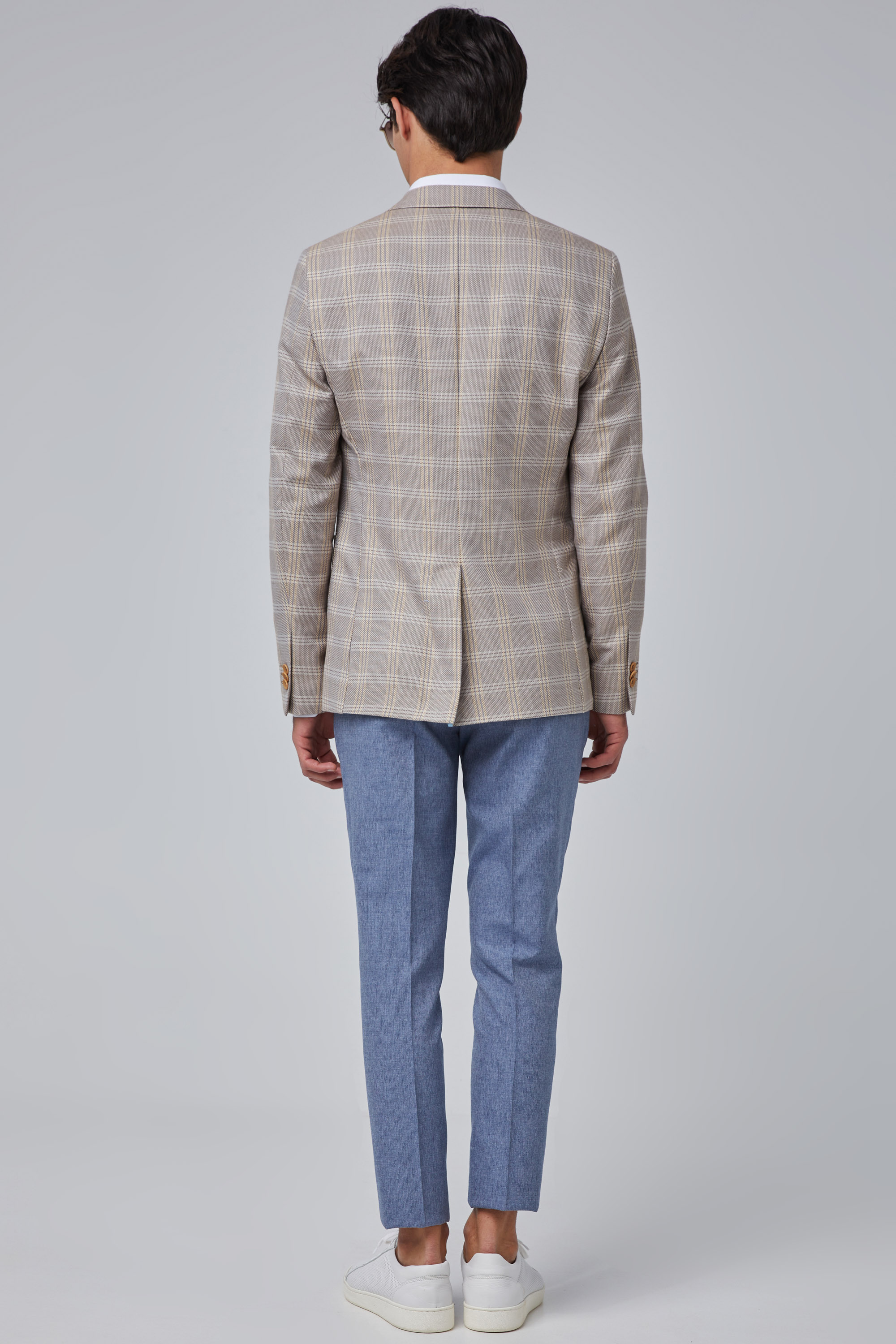 Slim Fit Beige Checked Blazer In Cotton | Aristoteli Bitsiani