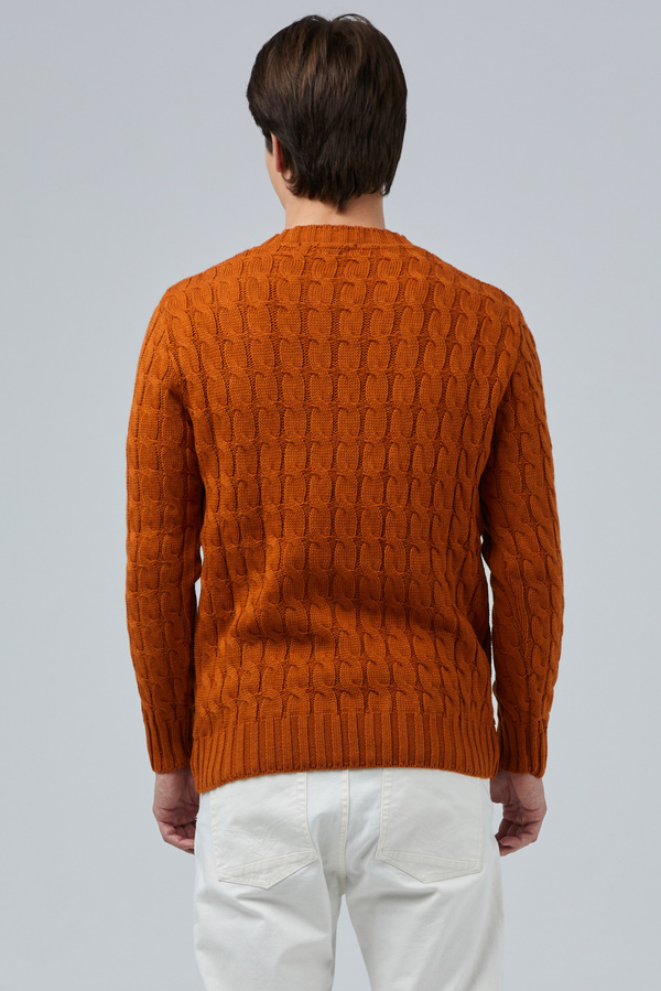 Cable Wool-Knit Crew Neck Jumper In Orange | Aristoteli Bitsiani