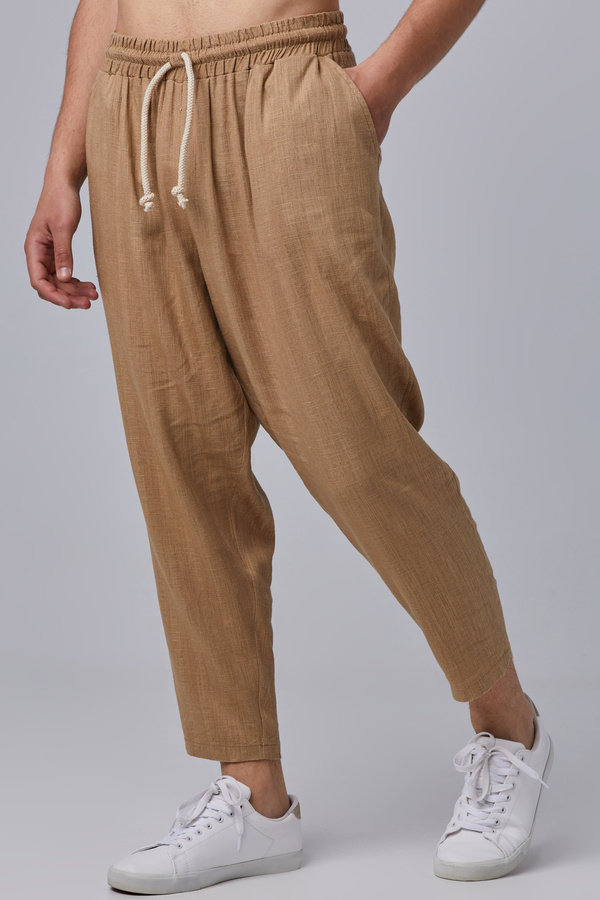 Oversized Beige Linen Trousers in Drawstring With Pleats | Aristoteli ...