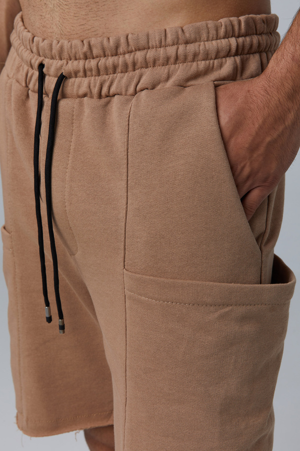 Beige Loop-Back Sweat Shorts In Rear Pockets | Aristoteli Bitsiani