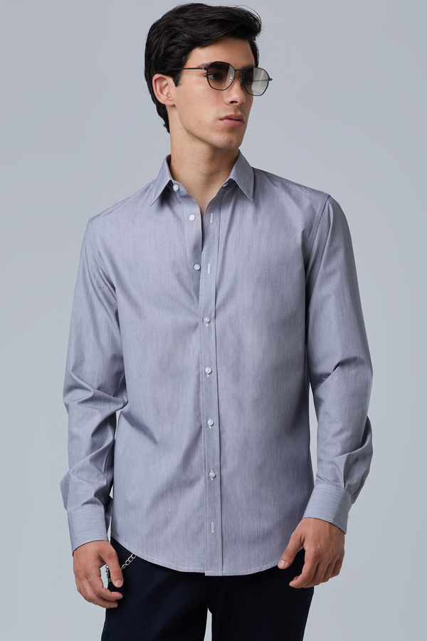 Regular Fit Gray Hairline Striped Shirt In Pointed Collar | Aristoteli ...