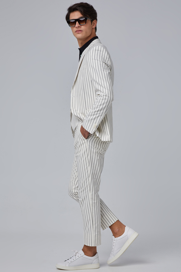 Slim Fit White Pinstripe Suit In Cotton | Aristoteli Bitsiani